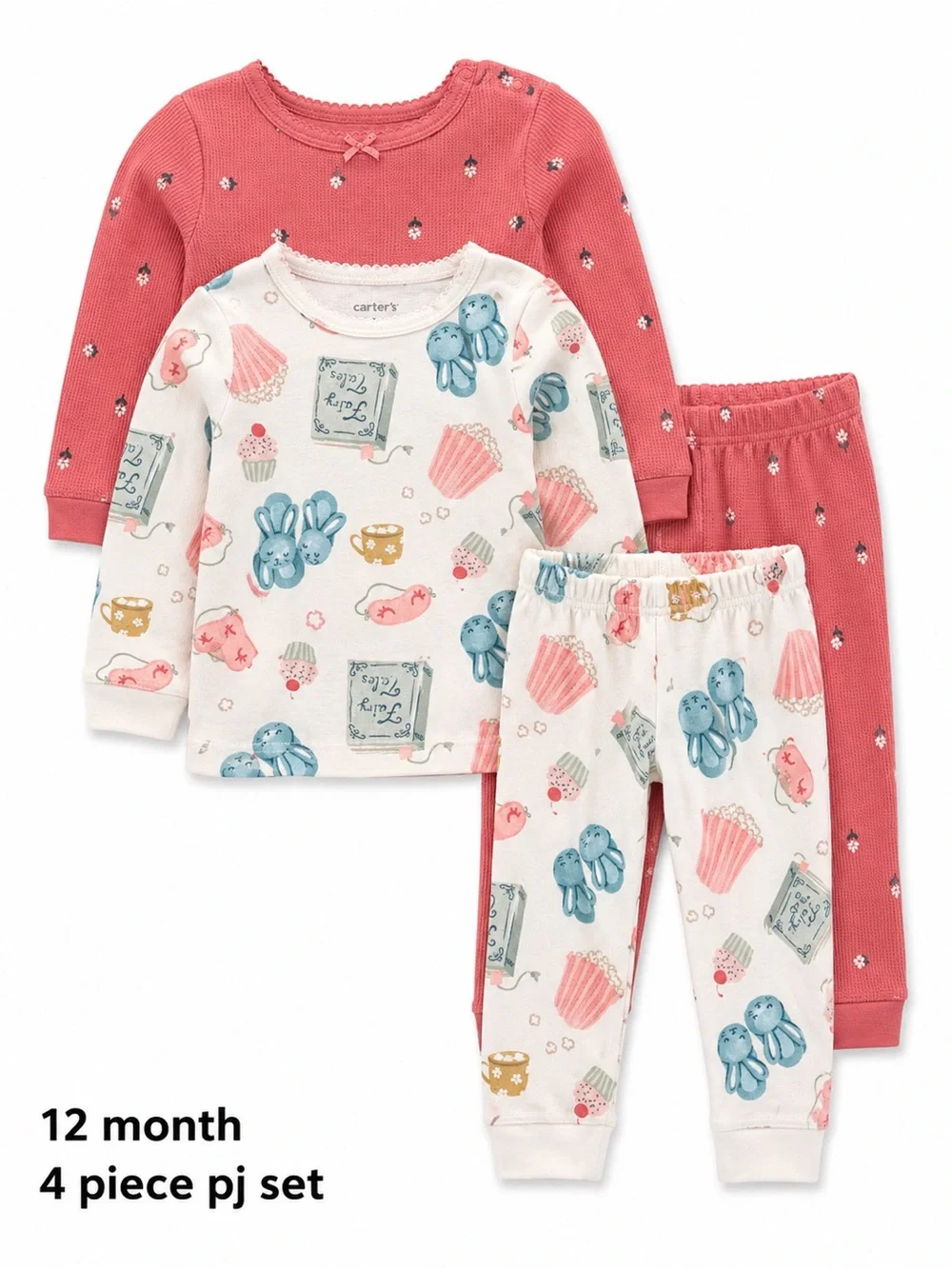 Carter's Pink & Cream 4-Piece Bunny and Cupcake Pajama Set